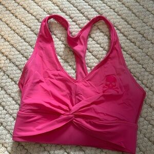 SoulCycle bright pink sports bra with twist. Size small